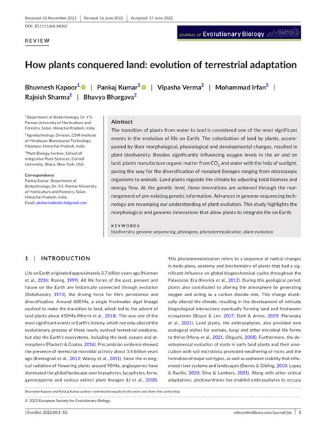 How plants conquered land: evolution of terrestrial adaptation.